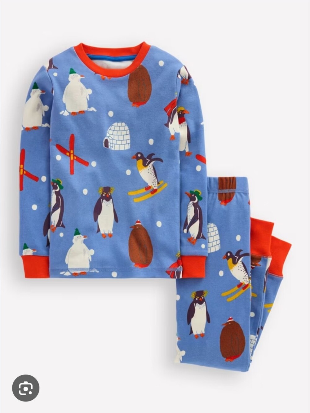 NWT Mini Boden Kids' Blue Penguin Ski Pajama Set